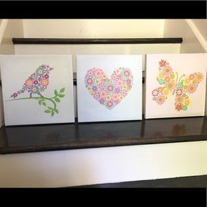 Heart-Bird-and Butterfly Wall Art Set 12x12